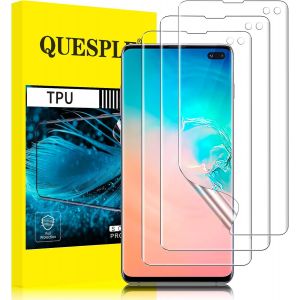 CAUC-[3 Pi&egrave;ces] Protection &eacute;cran pour Samsung Galaxy S10 Plus, Haute Qualit&eacute; 3D Incurv&eacute; Couverture Compl&egrave;te TPU Film Protection &eacute;cran, Duret&eacute; 9H, Sans Bulles, Compatible avec Lecteur d`Empreinte - Neuf