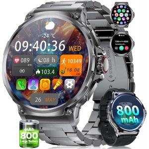 Montre connect&eacute;e militaire pour homme, batterie 800 mAh, &eacute;cran HD 1,85"", 120 modes sportifs, &eacute;tanche IP68, grande montre de fitness avec fr&eacute;quence cardiaque, SpO2, moniteur de sommeil pour - Neuf