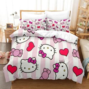 Hello Kitty Housse De Couette Fille Avec Taies D'oreillers Parure De Lit Housses De Couettes Pink Microfibre Avec Fermeture &iquest;&iquest;Clair Parure De Couette P - Neuf