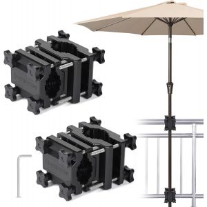 2 X Support Parasol Balcon,Pied De Parasol À Visser Pour Parasol Ø22-38 Mm,Pince Parasol Pour Balustrade Carrée 25-60 Mm Ou Ronde Ø25-40 Mm,Noir - Neuf
