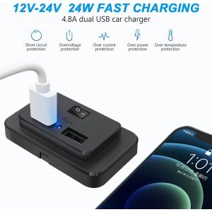 2Pcs Prise De Chargeur De Voiture Double Usb 4.8A Avec Interrupteur,12V/24V Panneau De Usb Commande Prise Charge Rapide Avec Led Pour Voiture Marine Camion Camping-Car Suv - Neuf