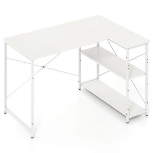 Bureau d'ordinateur en l avec rangement r&eacute;versible 118 x 86 x 74 cm confort ergonomique style moderne en bois blanc Helloshop26 20_0010872 - Neuf