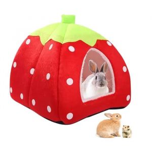 Lit Pour Animaux - Maison De Hamster - Lit En Forme De Fraise - Tissu Doux - Amovible Et Lavable - Neuf