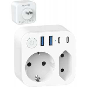 Connecteur de Voyage France vers Le Japon avec 4 Prises USB (2 USB-C), Adaptateur de Voyage &iquest;&iquest; Double Sortie, Connecteur Schuko vers Type A pour Les ?tats-Unis, Japon, Canada, Blanc - Neuf