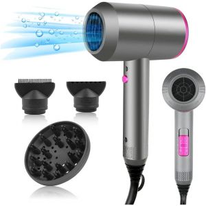 Sèche-Cheveux Professionnel Durable Et Ionique, Séchage Rapide, Protection Thermique, Bouton Air Froid, 3 Niveaux De Température, 2 Buses, 1 Diffuseur, Pour Famille Et Salon De Coiffure - Neuf