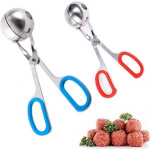 Machine à boules de boulettes de viande 2 pièces,pince à viande en acier inoxydable avec poignées en caoutchouc amovibles,cake pop,cuillère à biscuits,pinces à glace pour ustensiles de cuisine - Neuf