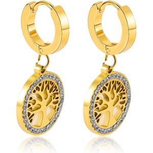 Kal-Boucles D'oreilles Femme En Or, Arbre De Vie Boucles D'oreilles, Arbre De Vie Boucle D'oreille, Bijoux Femme Vintage Cadeau De F&ecirc;te Des M&egrave;res D'anniversaire No&euml;l Saint Valentin - Neuf