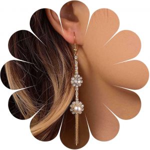 Kal-Boucles D'oreilles Bohème Fleur En Cristal Boucles D'oreilles Chandelier Perle Or Boucles D'oreilles Fleur En Cz Chian Boucles D'oreilles Pendantes Perle Strass Boucles D'oreilles Crochet - Neuf