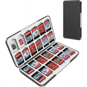 Eryi-Boite De Rangement Jeux Switch Pour Nintendo Switch,Étui De Rangement Pour Carte De Jeu Portable Avec 24 Emplacements Pour Cartes De Jeu Et 24 Emplacements Our Cartes Micro Sd,Texture Noire - Neuf