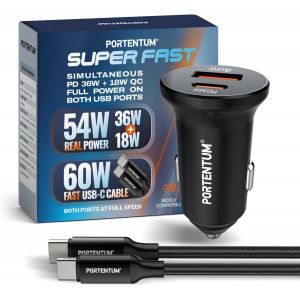 Portentum Usb C Cigarette Lighter Charger 60w + 60w Fast Charging Cable ¿ Double Car Charger ¿ Usbc Pd 30w + Usba Qc 30w ¿ 12v Cigarette Lighter Socket For Iphone Ipad Android Smartphone - Neuf
