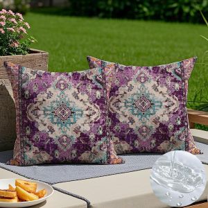 CAUC-Lot de 2 Housse de Coussin Imperméable 45x45 cm Violet Style Rustique - Confortable et Durable, Adaptée aux Chaises de Jardin, Canapés ou Décoration de Fête - Neuf