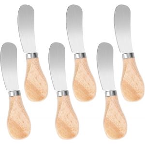 Oayew-6 Pi&egrave;ces Petit Couteau &Agrave; Beurre, Couteau &Agrave; Fromage En Acier Inoxydable, Couteau &Agrave; Tartiner Le Beurre Avec Manche En Bois Petit Set De Couteaux &Agrave; Fromage Set De Couteaux &Agrave; Dessert Couteau - Neuf