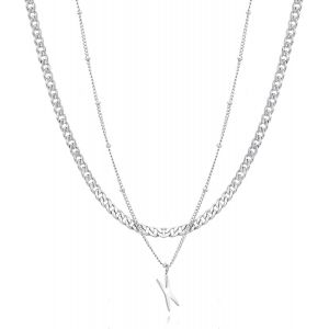 Tianyi-Collier Homme Chaine Acier Inoxydable Chaine Cubaine Pendentif Homme Argent Bijoux Homme Cadeau Anniversaire Homme Two Layer Necklace - Neuf