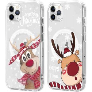 SJZG-2 Pi&egrave;ces No&euml;l Coque Magn&eacute;tique Pour Iphone 11 Pro Max 6,5'', Etui En Motif Dessin Cadeau De No&euml;l Compatible Avec Magsafe, Housse Christmas Silicone Bumper Cover Pour Iphone 11 Pro Max, Cerf 03 - Neuf