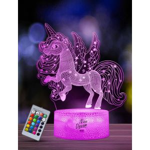Veilleuse Pour Enfants, Lampe Illusion 3D P&eacute;pini&egrave;re Led Lumi&egrave;re, T&eacute;l&eacute;commande 16 Couleurs Changeantes Dimmable, Cadeaux De No&euml;l Pour Filles Gar&ccedil;ons Salon Chambre D&eacute;cor (09-Licorne) - Neuf