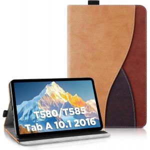 &Eacute;tui Coque Compatible Avec Samsung Galaxy Tab A 10.1 2016 Sm-T580/T585/T587, Housse De Protection Avec Fonction Support Coque Tablette Samsung Tab A6 (Marron) - Neuf