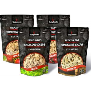 Ulteronixshop-Ensemble de 4 paquets de copeaux de fumage de haute qualit&eacute; &iquest; Copeaux de bois naturels en pomme, h&ecirc;tre, cerise et ch&ecirc;ne &iquest; Parfait pour fumoir, gril et barbecue &iquest; 100% pure qualit&eacute; de 75 - Neuf