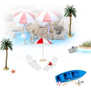 12 Pièces Miniature Gâteau De Plage Toppers Gâteau De Parapluie Chaise Plage En Palmier Vert Decoration Gateau Pour Fourniture D'anniversaire Mariage Baby Shower Fête - Neuf