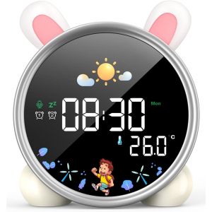 Reveil Enfant R&eacute;veil Educatif Jour Nuit 5 Couleurs Reveil Digital Lumineux Led Lampe De Chevet Tactile Enfant Avec Musique,Double Alarme,Temp&eacute;rature,Fonction Snooze (Lapin) - Neuf
