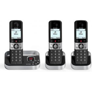 F890 Voice Trio - T&eacute;l&eacute;phone Fixe Sans Fil Dect Avec R&eacute;pondeur - &Eacute;cran Graphique Haute R&eacute;solution - Mains Libres - Blocage Des Appels - Sonnerie Vip - R&eacute;pondeur 50 Min - 3 Combin&eacute;s - Noir/Gris - Neuf