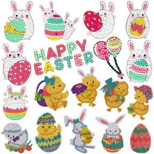 Ayuhr-Pâques 5d Diamond Painting Autocollant Kit 18pcs Peinture Diamant Pâques Autocollant,Diy Peinture Diamant Animaux Autocollant,5d Diamond Painting Autocollants Kits Pour Enfants Et Débutants Adu - Neuf