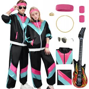 Bnhgo-Costume Années 80 Survêtement, Deguisement Annee 80 Homme, Costume 80 Survêtement Accessoires Bandeau Lunettes Protège-Poignets Pour Carnaval, Soirée Deguise - Neuf
