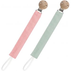 Attache Tetine Tissu Kit Sucette,Accroche Tetine Bebe,Accroche T&eacute;tine B&eacute;b&eacute; Tissu Et Bois Naturel Pour Fille Et Gar&ccedil;on,2 Pcs - Neuf