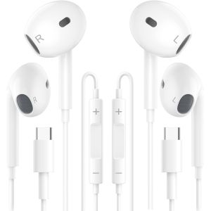 LORANKA-2 Pack Ecouteurs Filaire USB C avec Microphone & Contr&ocirc;le de Volume,Hi-FI St&eacute;r&eacute;o &Eacute;couteurs USB C Intra-Auriculaires pour iPhone 16/15 Pro Max/Plus, Samsung Galaxy S24/S23, iPad Pro & Google P - Neuf