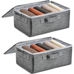 2pcs Boîte de Rangement en Tissu, Grey Boîte de Rangement avec Couvercle de Grande Capacité, Verrouillable -30 X 20 X 14cm - Neuf