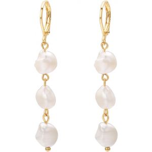Meimie-Boucles D'oreilles Perles Baroques Blanche D'eau Douce Femme Boucle D'oreille Plaqué Or 18k Longues Pendante Dormeuses Boucles D'oreilles - Neuf