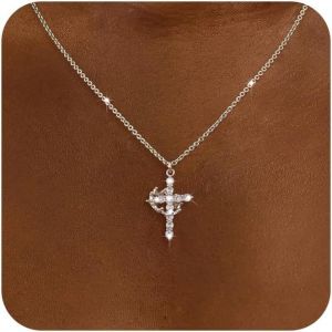 Tianyi-Collier Croix Couronne Pour Femmes Collier Pendentif Croix Couronne Rotative Plaqué Or 18k Bijoux Croix De Foi Bijoux De Mode Cadeaux Pour La Saint-Valentin Pâques Baptême - Neuf