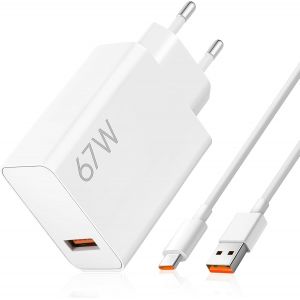 Chargeur Rapide 67W Avec C&acirc;ble Usb-C 2M 6A, Chargeur Turbo Power Compatible 14 13 12 12T 12S Pro Lite, Note 13 12 11 K60 K50 Mi 11I 11 Lite Pad 6 5 Type-C - Neuf