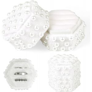Bo&icirc;te &Agrave; Anneaux Velours Perl&eacute; Avec 3 Emplacements, Hexagonale Porte-Bague Mariage &Eacute;l&eacute;gante &Eacute;crin Pour Fian&ccedil;ailles Demandes Mariage Robe Mari&eacute;e Photographie & C&eacute;r&eacute;monies (Blanc) - Neuf