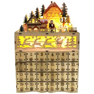 Light-up de Calendrier de l'Avent avec des Tiroirs pour Remplir la Maison avec Sc&egrave;ne de la Nativit&eacute; en Bois, D&eacute;coration de No&euml;l - &Eacute;clairage LED - Neuf