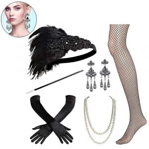 1920s Accessoires Set Flapper Headband, Boucles D¿Oreilles, Collier De Perles, Gants - Neuf