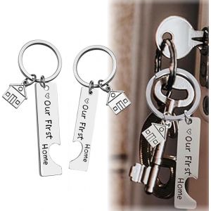 KAL-2 Pcs Porte Clé Couple, Porte Clef Maison, Porte Clé Personnalisé De Mode Porte-Clés Personnalisé Porte-Clés En Acier Inoxydable Ensemble De Porte-Clés Pour La Maison Porte-Clés Amour Couple - Neuf