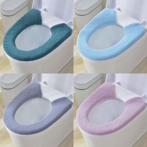 Lot de 4 housses de si&egrave;ge de toilette, housses de si&egrave;ge de toilette, housses de si&egrave;ge de toilette lavables en tissu chaud, antibact&eacute;riennes, avec boucle de suspension - Neuf