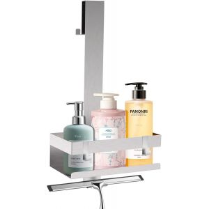 Etagere Douche Suspendue, sans Percage Panier de Douche en Acier Inoxydable, Support Douche avec Crochet pour Porte en Verre sans Cadre,Rangement et Organisation de la Salle de Bain - Neuf