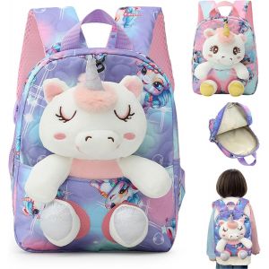 2 En 1 Sac À Dos Pour Enfant Avec Peluche 25cm,Peluche Jouet Licorne Fille,Sac À Dos Maternelle Avec Sangles Réglables,Pour Garderie Maternelle Enfants 2 3 4 5 Ans.[B305] - Neuf