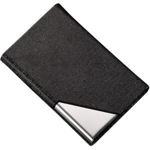 Porte-Cartes Professionnel Noir En Similicuir Et Acier Inoxydable - Pour Les Voyages Et Les Affaires - Neuf
