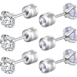 Kalhx-3-5 Paires Boucles D'oreilles Argent Noires Or,Hypoallergénique Boucles D'oreilles Femme Homme,Boucle D'oreille Acier Inoxydable,Boucles D'oreilles En Zirconium - Neuf