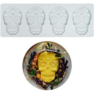 Kal-Halloween Moule En Silicone Creux En Forme De T&ecirc;te De Cr&acirc;ne, Tapis Dentelle 3d Pour D&eacute;coration De Cupcakes, Sucre, Loisirs Cr&eacute;atifs, Desserts, Gastronomie - Neuf