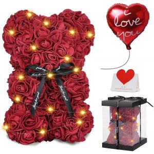 Meilleur Cadeau pour No&euml;l, Ours en Rose, Rose Bear Teddy Flower avec Lumi&egrave;res, la Saint-Valentin, F&ecirc;te des M&egrave;res, Cadeau enti&egrave;rement assembl&eacute;e, y Compris Bo&icirc;te-Cadeau Transparente et Carte d'amour - Neuf