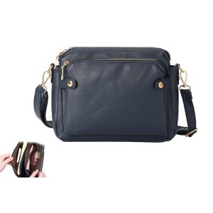 Sac bandouli&egrave;re en cuir PU trois couches avec bandouli&egrave;re r&eacute;glable - Bleu - Neuf
