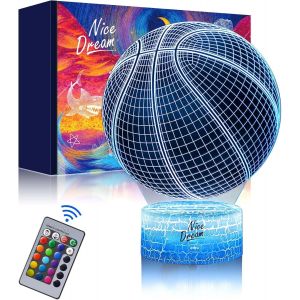 Veilleuse Pour Enfants, Lampe Illusion 3D P&eacute;pini&egrave;re Led Lumi&egrave;re, T&eacute;l&eacute;commande 16 Couleurs Changeantes Dimmable, Cadeaux De No&euml;l Pour Filles Gar&ccedil;ons Salon Chambre D&eacute;cor (03-Basketball) - Neuf