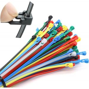 VornixorSarlshop-Collier de Serrage Plastique R&eacute;utilisables 300 x 4.8 mm, Attache C&acirc;ble Color&eacute;es, Serre C&acirc;bles Nylon, Colliers Serre-Cable R&eacute;sistant aux UV - Lot de 100 Pi&egrave;ces - Neuf