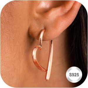 Ershi-Boucles D'oreilles Femme Argent 925 Boucles D'oreilles Créoles En Forme De C?ur Creoles Plaquées Or 14k Boucles D'oreilles P[342] - Neuf