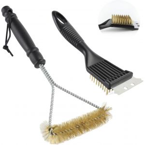 KAL-Pièces Brosse Barbecue, 2-En-Brosse Grille Barbecue En Laitonpour Un Nettoyage En Profondeur Avec Racloir En Acier Inoxydable, Résistant À La Chaleur Brosse Bbq Pour Barbecue - Neuf
