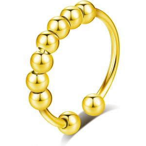 Kal-Bague Anti Stress Femme, Perles Bague D'anxiete R&eacute;glable Bague Anneau Tournant Anneau Ouvert Spinner Anxi&eacute;t&eacute; Fidget Pour Femme - Neuf