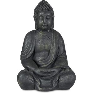 Mevronisshop-Statue De Bouddha Assise 70 Cm, Figurine De Jardin Xl, Vintage, Résistant Aux Intempéries & Au Gel, Anthracite - Neuf